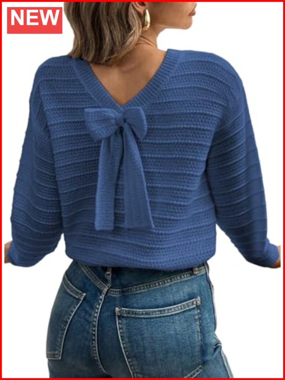 Back Bow Detail Pullover Sweater Knit Top Long Sleeve Crew Neck Fall Outfit